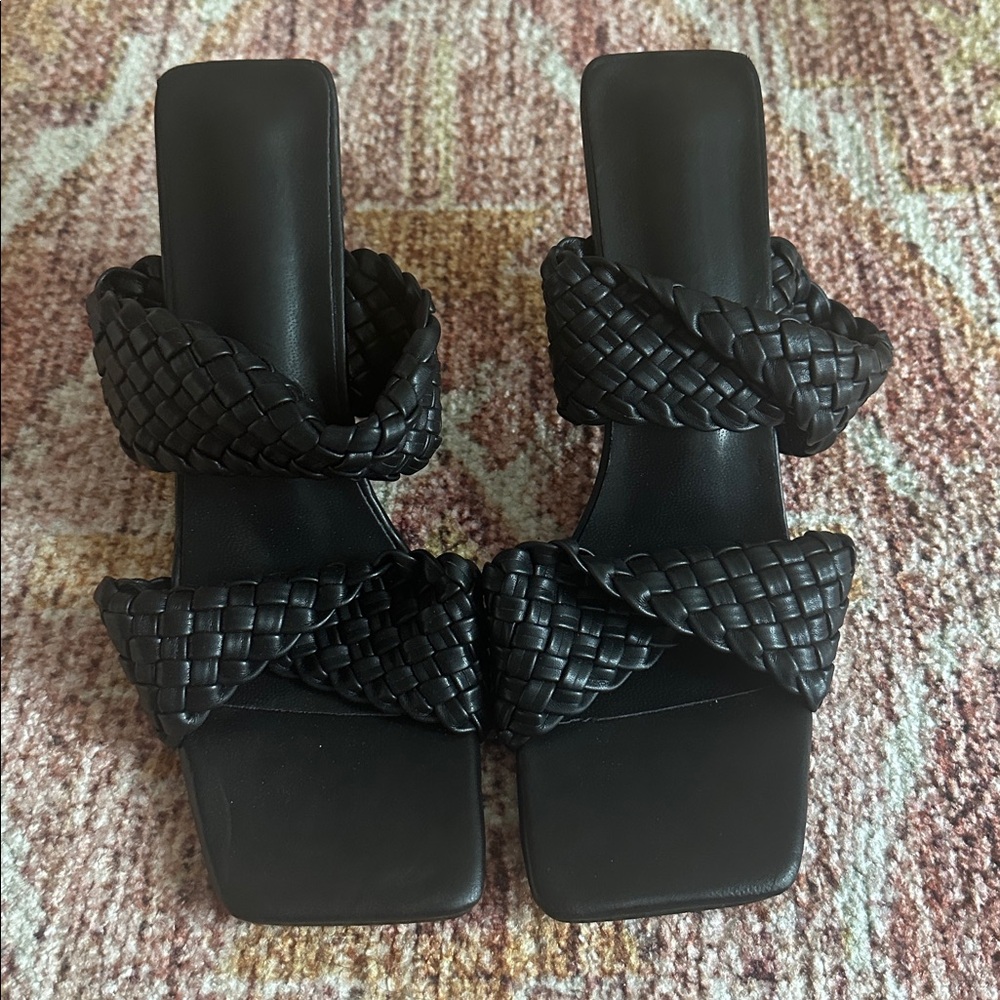 Black Braided Strap Heeled Sandals